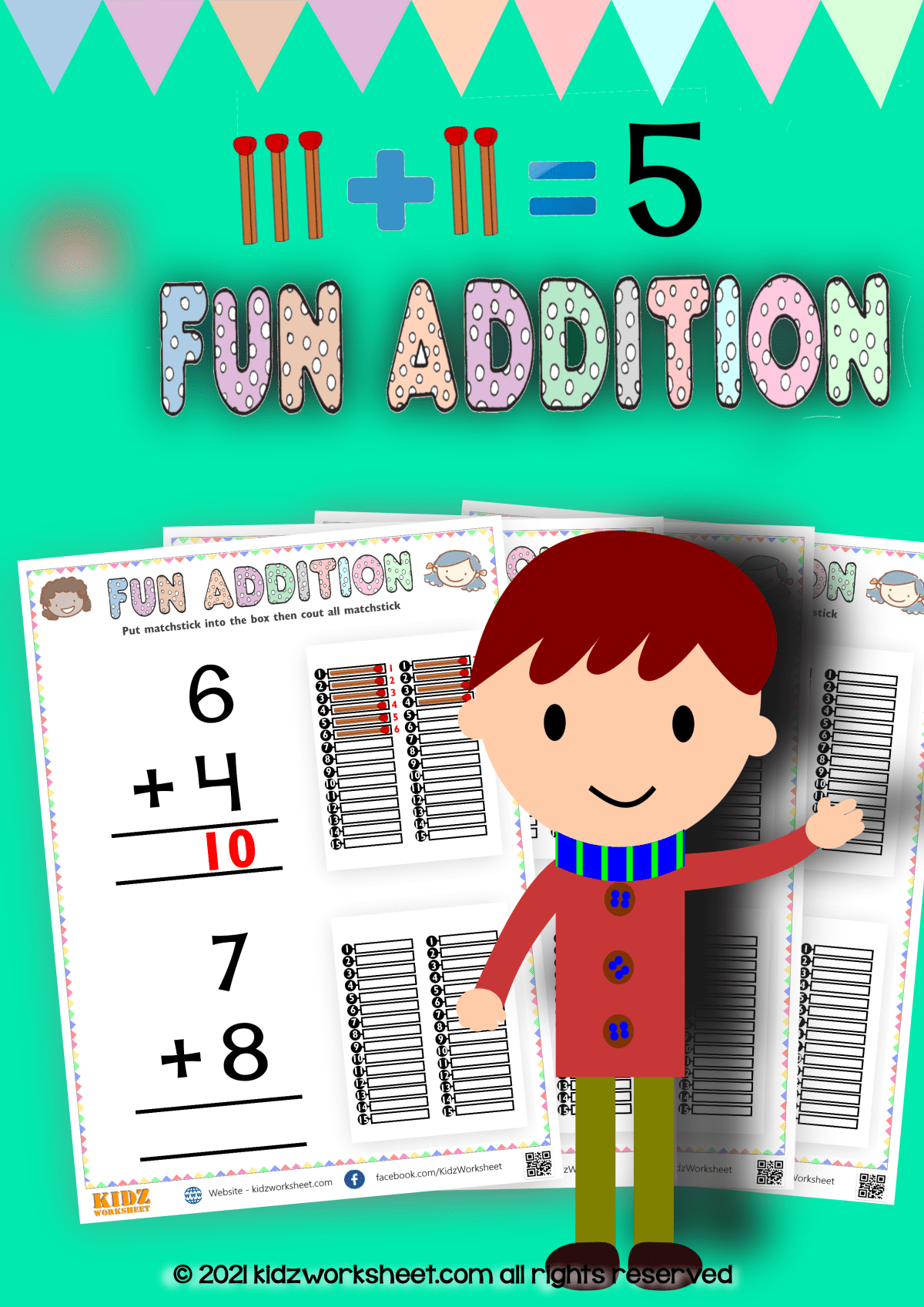 Learn Addition with fun Addition with matchstick worksheet