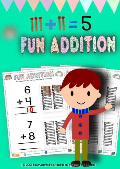 Learn Addition with fun Addition with matchstick worksheet